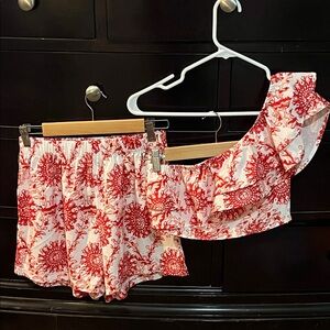 SHEIN Red and White Patterned Shorts